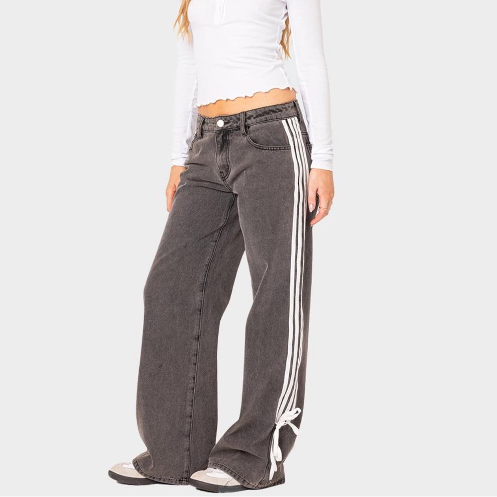 Edikted Charcoal Denim Pants ribbon jeans